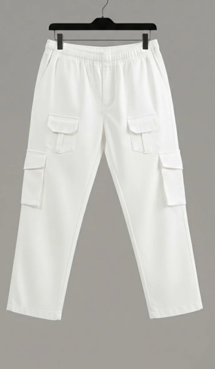 FABRIZER Mens White Cotton Cargo Pants Regular Fit Multi Pocket Casual Utility Trousers for Men Everyday Wear Street Style Travel Outdoor Workwear India image 3