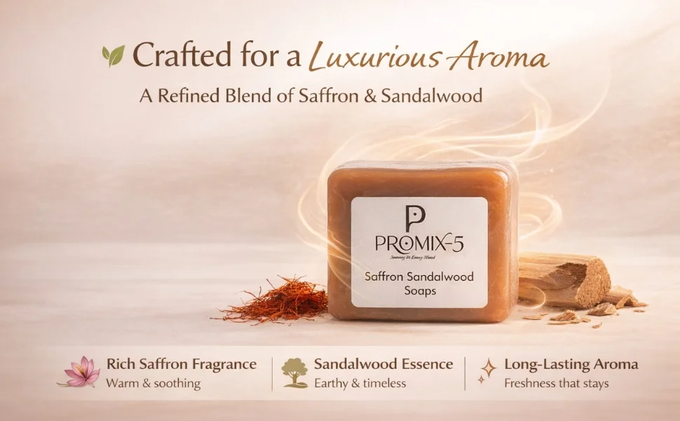 PROMIX‑5 Saffron Sandalwood Herbal Bathing Soap Bar 100g | Gentle Cleansing, Brightening, Deep Nourish, Natural Herbal Ingredients, Daily Use Skin Care image 5