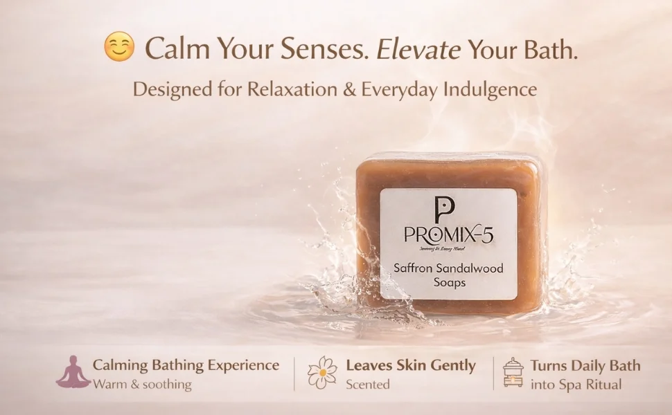 PROMIX‑5 Saffron Sandalwood Herbal Bathing Soap Bar 100g | Gentle Cleansing, Brightening, Deep Nourish, Natural Herbal Ingredients, Daily Use Skin Care image 1