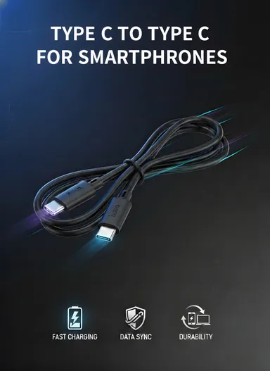 Hoco Type C to Type C Fast Charging Cable 60W 1m/1.2m/2m Nylon Braided Durable USB‑C to USB‑C Power Delivery Data Sync Cable for Smartphones Tablets Laptops PD Quick Charge India thumbnail 2