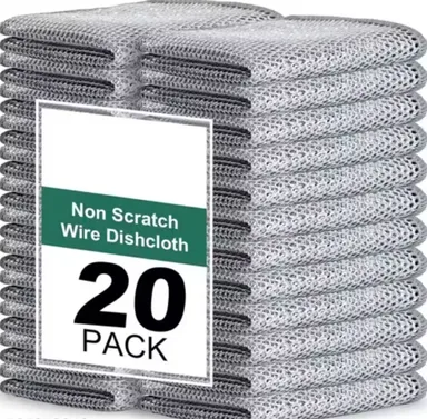 20 Pack Non-Scratch Wire Dishcloths | Heavy Duty Kitchen Cleaning Scrubbers| Reusable Dishwashing Cloths for Pots, Pans, Glass, and Utensils thumbnail 1