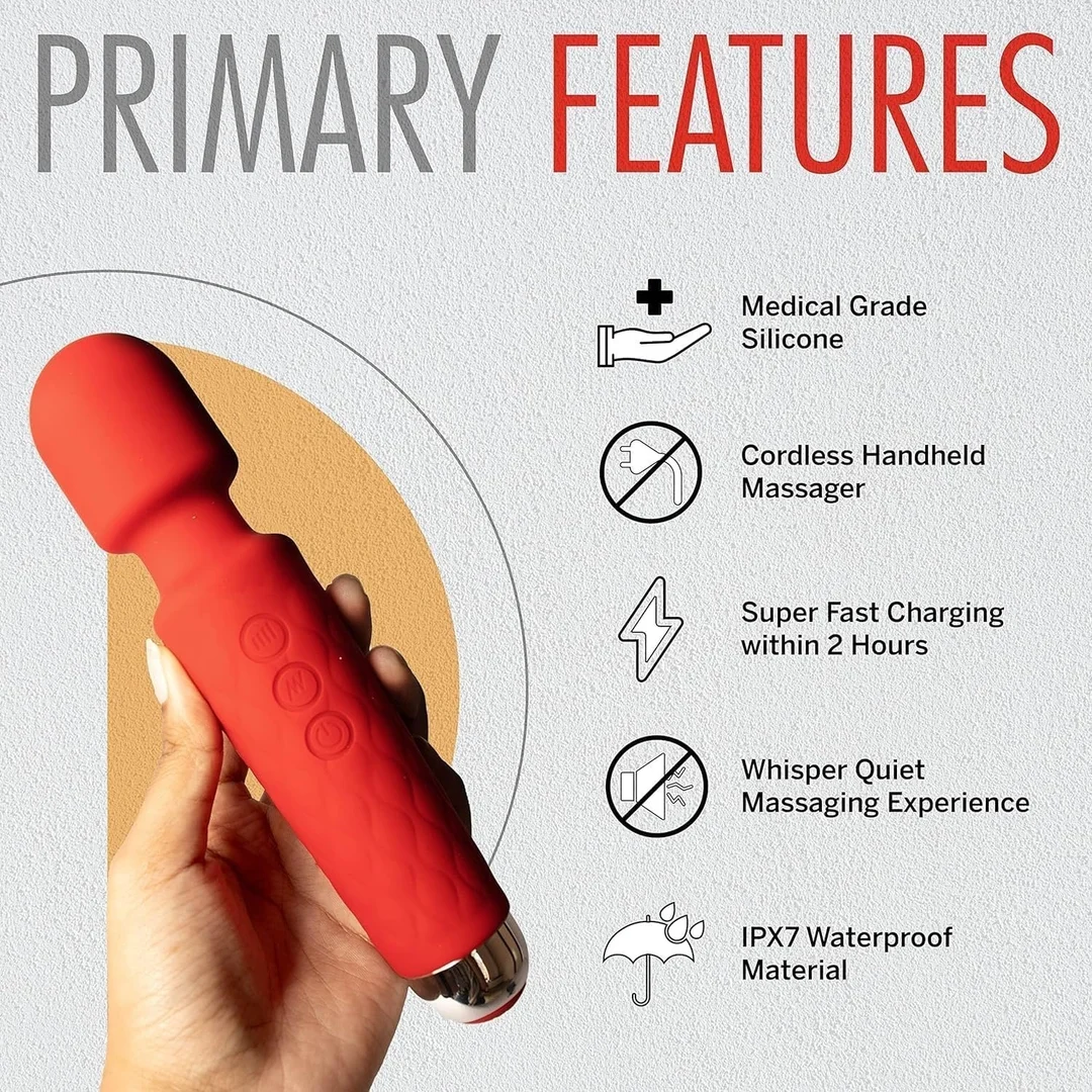 Rechargeable Handheld Body Massager with Medical-Grade Silicone 8 Speeds and 20 Modes image 5