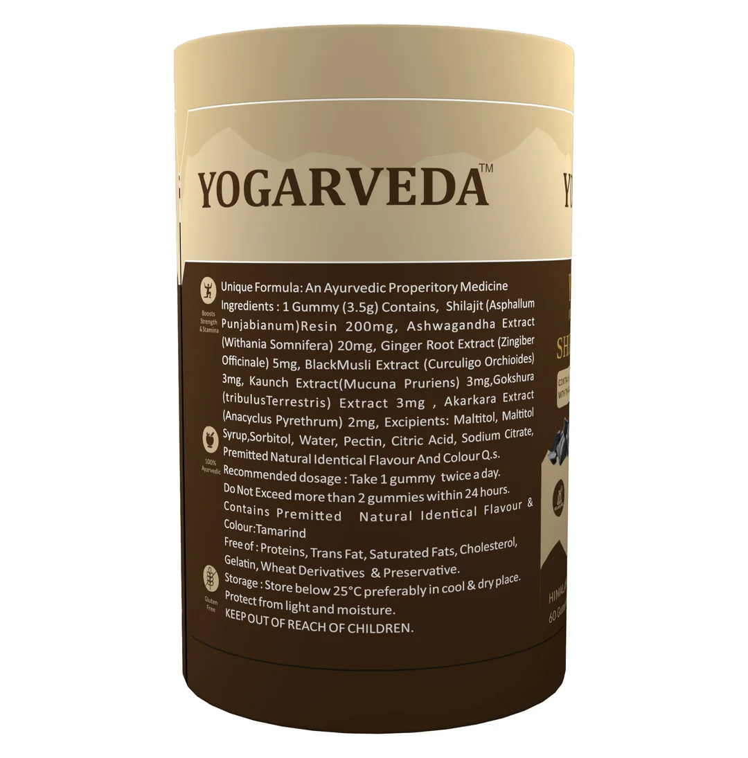 YOGARVEDA™ Himalayan Shilajit Gummies | 70%+ Fulvic Acid | Energy, Strength & Stamina Booster | With Ashwagandha, Gokshura & Black Musli | 100% Ayurvedic | Tamarind Flavour | 60 Gummies image 2