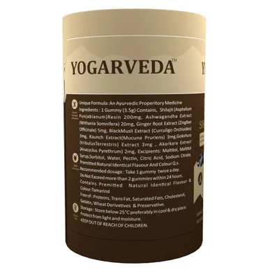 YOGARVEDA™ Himalayan Shilajit Gummies | 70%+ Fulvic Acid | Energy, Strength & Stamina Booster | With Ashwagandha, Gokshura & Black Musli | 100% Ayurvedic | Tamarind Flavour | 60 Gummies thumbnail 1