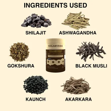YOGARVEDA™ Himalayan Shilajit Gummies | 70%+ Fulvic Acid | Energy, Strength & Stamina Booster | With Ashwagandha, Gokshura & Black Musli | 100% Ayurvedic | Tamarind Flavour | 60 Gummies thumbnail 4