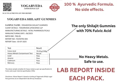 YOGARVEDA™ Himalayan Shilajit Gummies | 70%+ Fulvic Acid | Energy, Strength & Stamina Booster | With Ashwagandha, Gokshura & Black Musli | 100% Ayurvedic | Tamarind Flavour | 60 Gummies thumbnail 5