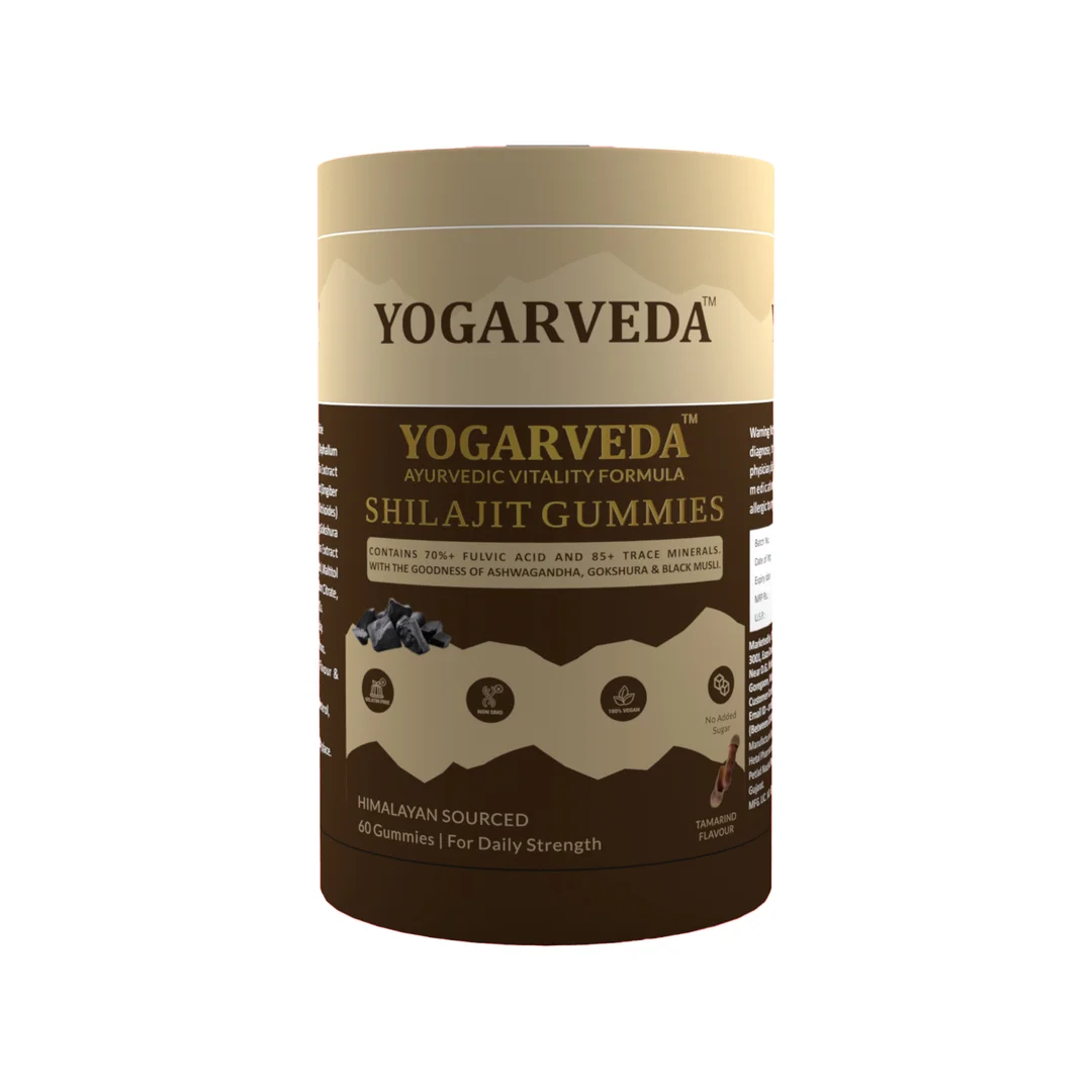 YOGARVEDA™ Himalayan Shilajit Gummies | 70%+ Fulvic Acid | Energy, Strength & Stamina Booster | With Ashwagandha, Gokshura & Black Musli | 100% Ayurvedic | Tamarind Flavour | 60 Gummies image 1