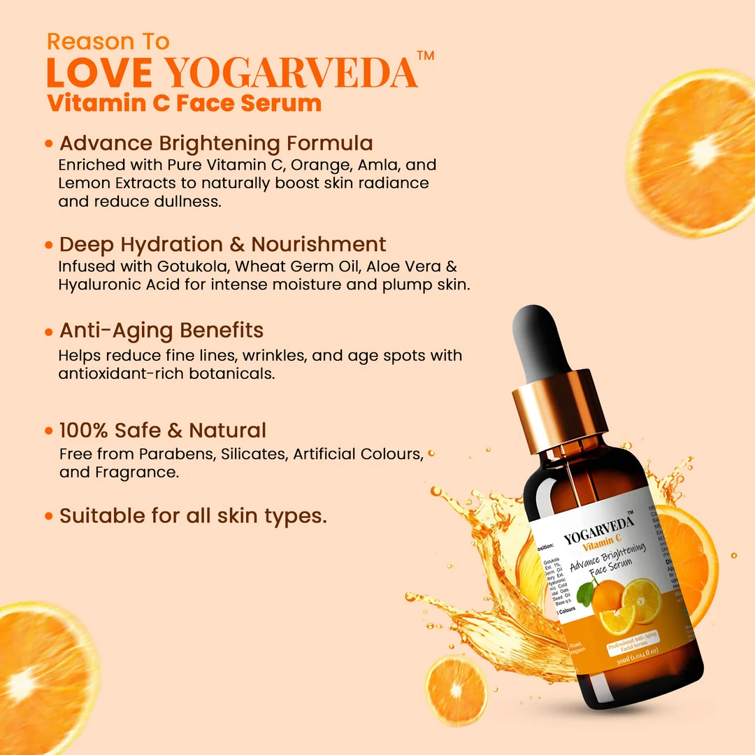 YOGARVEDA™ Herbal Vitamin C Face Serum | Skin Brightening & Anti-Aging Serum| Dark Spot Removal | Hydrating & Radiance Booster | For All Skin Types – 30ml image 5
