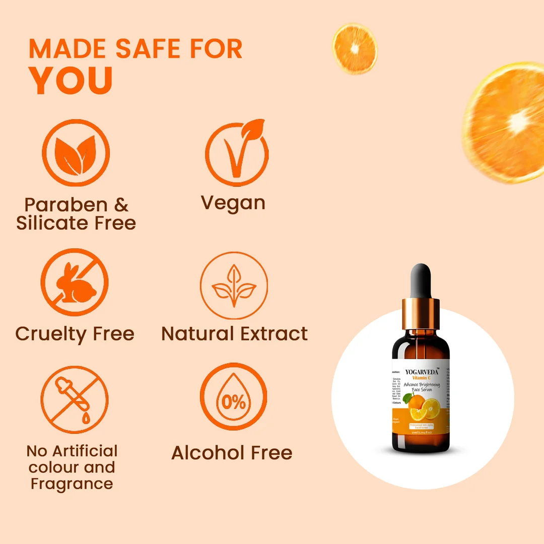 YOGARVEDA™ Herbal Vitamin C Face Serum | Skin Brightening & Anti-Aging Serum| Dark Spot Removal | Hydrating & Radiance Booster | For All Skin Types – 30ml image 8