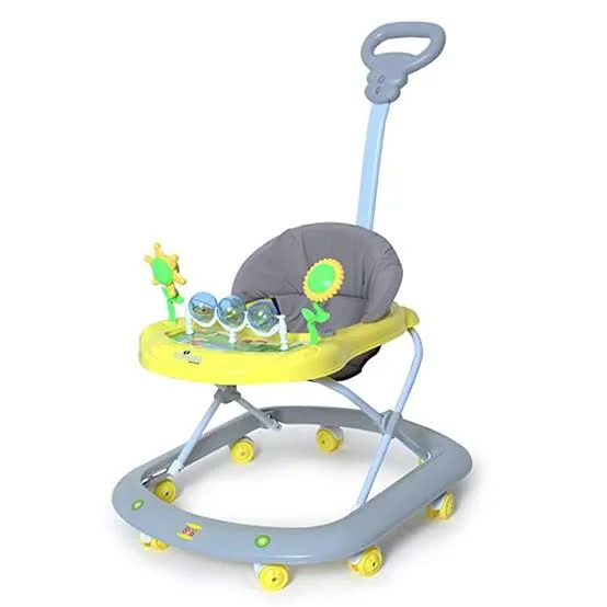 Adjustable Height Baby Walker 6‑18 Months with Parental Push Handle | Musical Activity Walker for Babies | Cushioned Seat & 360° Wheels | Boys & Girls Yellow Infant Walker image 1