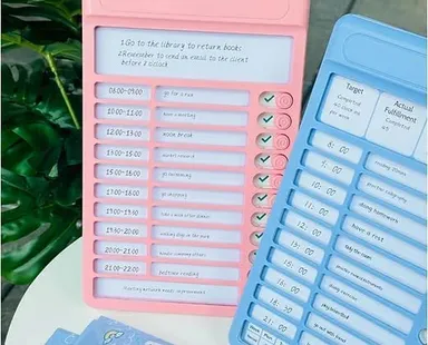 Portable Habit Planner Sliding To-Do Checklist Board Blue 1 Piece | Daily Self Discipline Chores Chart Morning Routine Planner for Home School Office Reusable Reminder Planning Board thumbnail 5