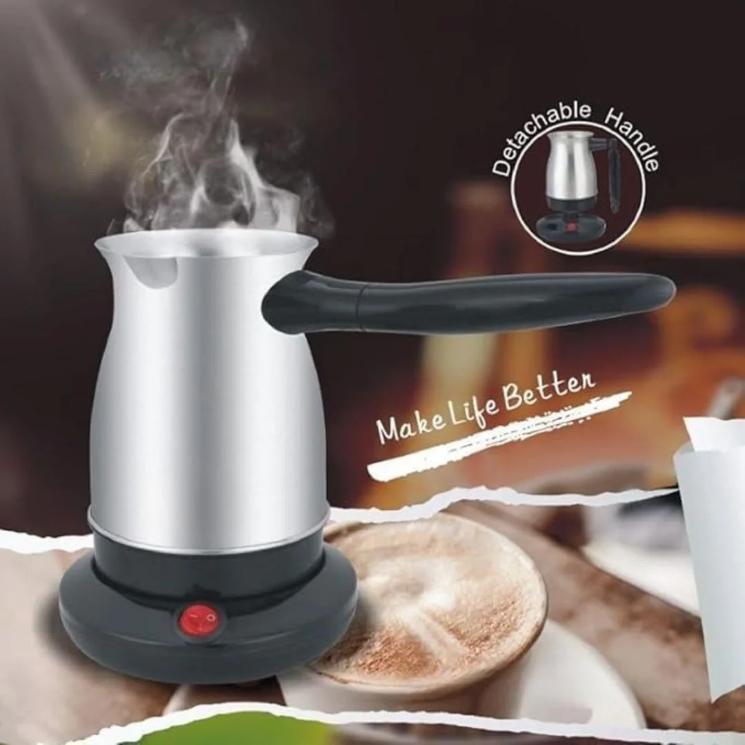 Electric Coffee Pot with Power Base Stainless Steel Body On/Off Switch | Portable Electric Coffee Maker for Home Office Kitchen image 2