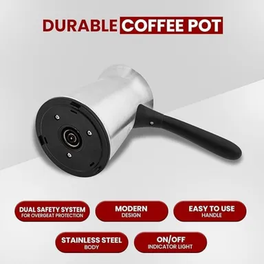Electric Coffee Pot with Power Base Stainless Steel Body On/Off Switch | Portable Electric Coffee Maker for Home Office Kitchen  thumbnail 3