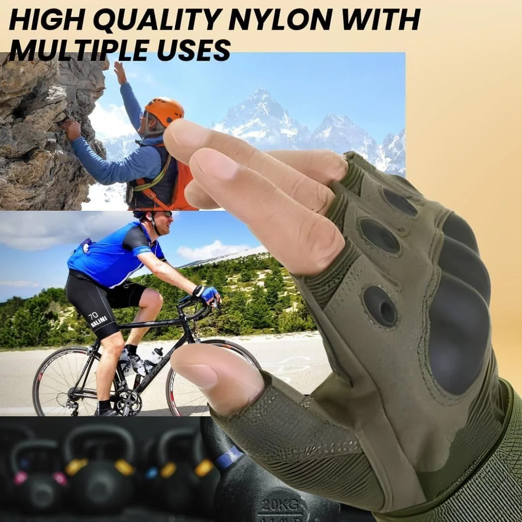 Tactical Riding Gloves for Men Half-Finger Motorcycle Gloves with Rubber Knuckle Guard Non-Slip Grip Palm Padding | Protective Bike Riding Sports Gloves for Outdoors image 2