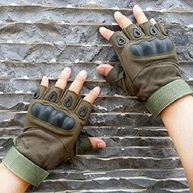 Tactical Riding Gloves for Men Half-Finger Motorcycle Gloves with Rubber Knuckle Guard Non-Slip Grip Palm Padding | Protective Bike Riding Sports Gloves for Outdoors thumbnail 2