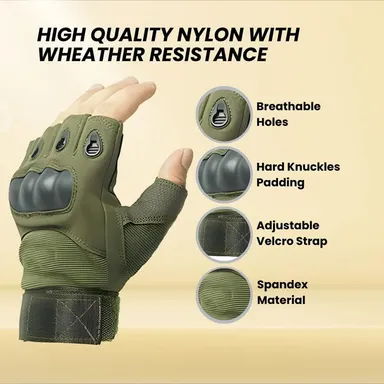 Tactical Riding Gloves for Men Half-Finger Motorcycle Gloves with Rubber Knuckle Guard Non-Slip Grip Palm Padding | Protective Bike Riding Sports Gloves for Outdoors thumbnail 3