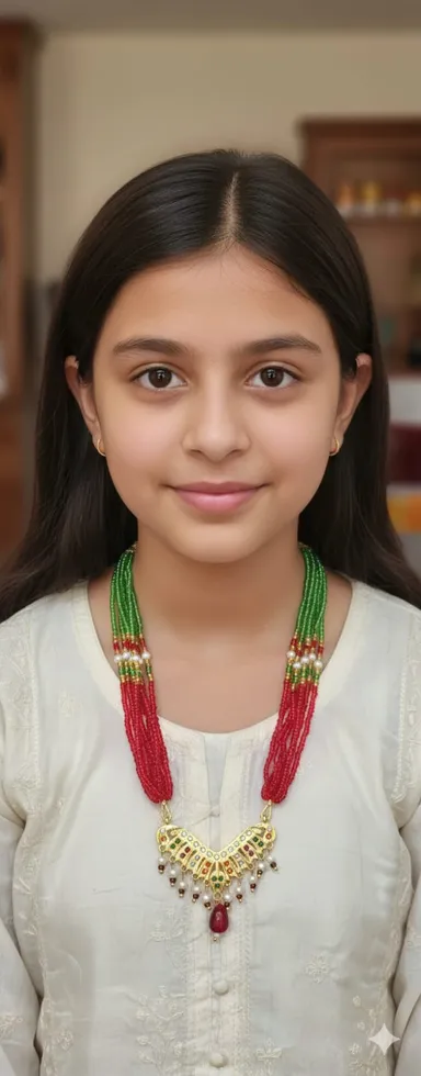 Traditional Indian Red and Green Beaded Necklace with Gold Pendant| Kundan and Pearl Embellishments| Ethnic Handcrafted Jewelry for Girls and Women thumbnail 0