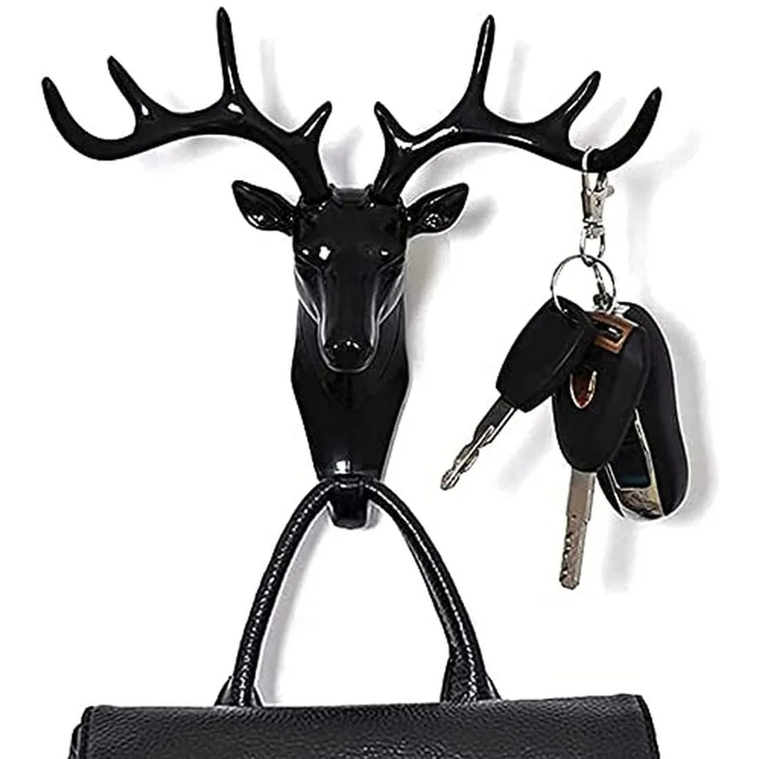 Deer Head Hook Self Adhesive Wall Door Hook Hanger for Bags Keys Sticky Holder Wall Mount |Black image 3