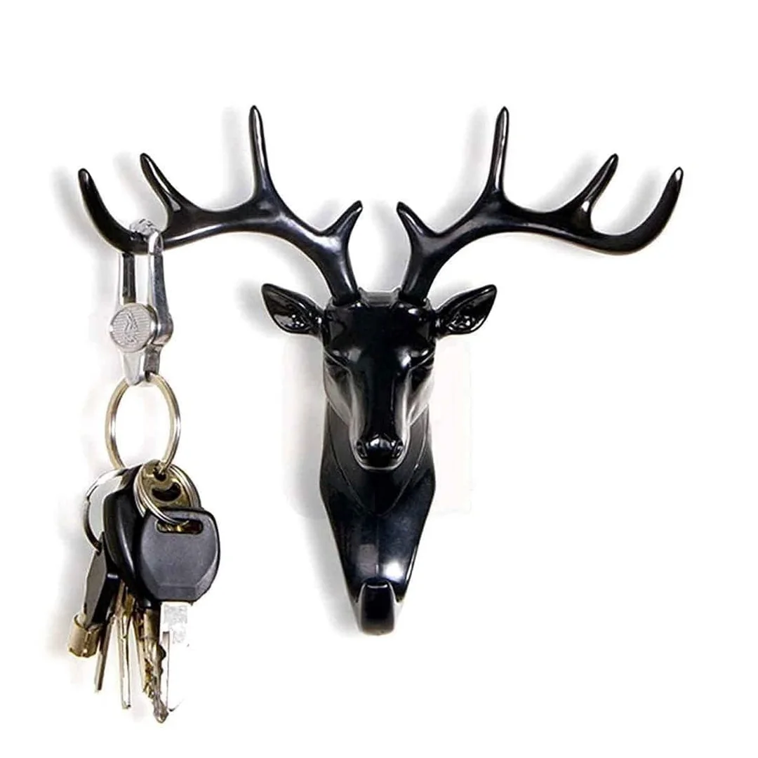 Deer Head Hook Self Adhesive Wall Door Hook Hanger for Bags Keys Sticky Holder Wall Mount |Black image 4