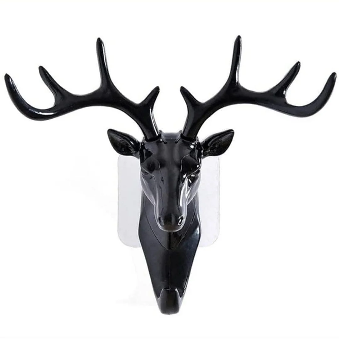 Deer Head Hook Self Adhesive Wall Door Hook Hanger for Bags Keys Sticky Holder Wall Mount |Black image 1
