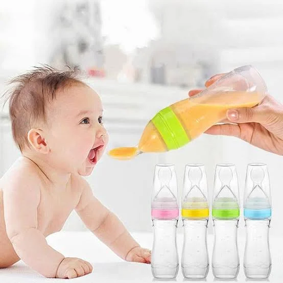 Multicolour Silicone Baby Feeding Bottle with Squeeze Spoon Feeder 90ml | Safe Newborn & Toddler Training Feeder for Milk Cereal Semi‑Solids BPA‑Free | Easy One‑Hand Mess‑Free Feeding India image 1