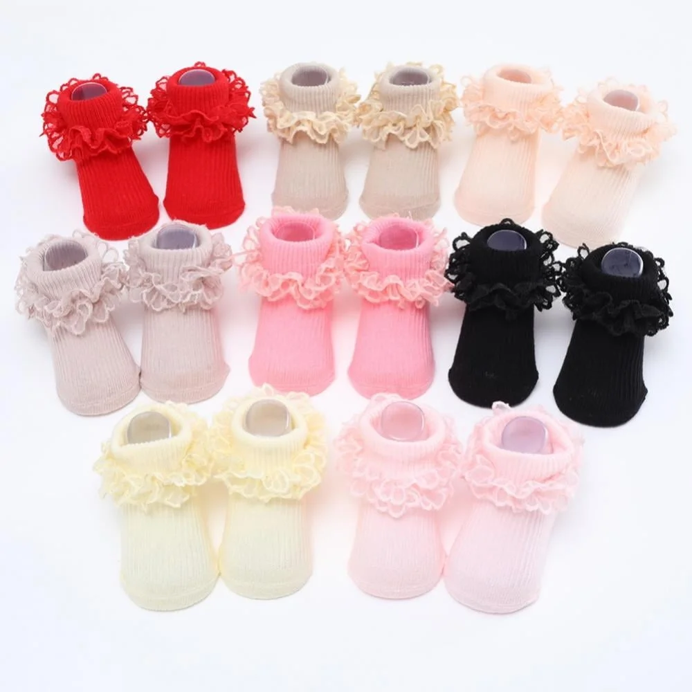 Baby Girls Socks Frilly Ruffle Lace Cotton Newborn Infant Cute Princess Dress Socks 5 Pairs Soft Breathable Toddler Ankle Socks Gift for Girls image 1