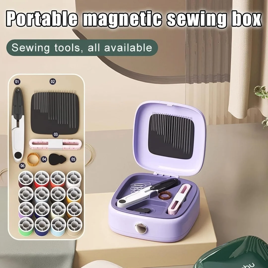 Magnetic Needle and Thread Set Sewing Kit Gift for Grandma and Moms Portable Travel Home Small Sewing Box with Storage DIY Thread Needle Threader and Scissors Kit for Emergency Repairs image 4
