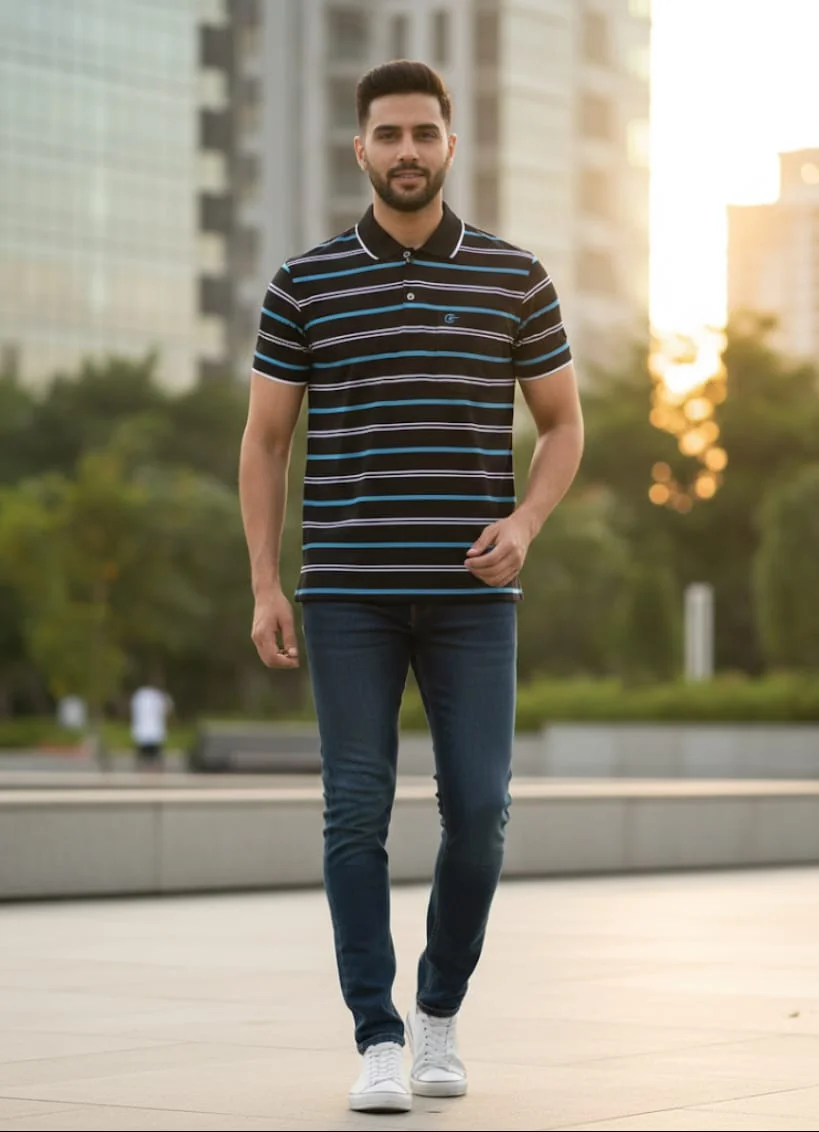 Men Cotton Blend Collar Half Sleeve T‑Shirt with Pocket for Men Casual Smart Polo Neck Breathable Regular Fit Summer Wear Fashion Daily Outfit image 1