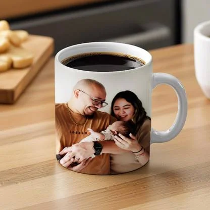 Custom Photo Printed Ceramic Coffee Mug 325ml | Personalised Picture Print White Mug for Birthday Anniversary Gift India image 1