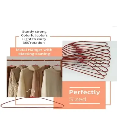 Heavy Duty Stainless Steel Cloth Hanger with Red Plastic Coating Pack of 10 | Rust Resistant Strong Clothes Hangers for Wardrobe India thumbnail 4