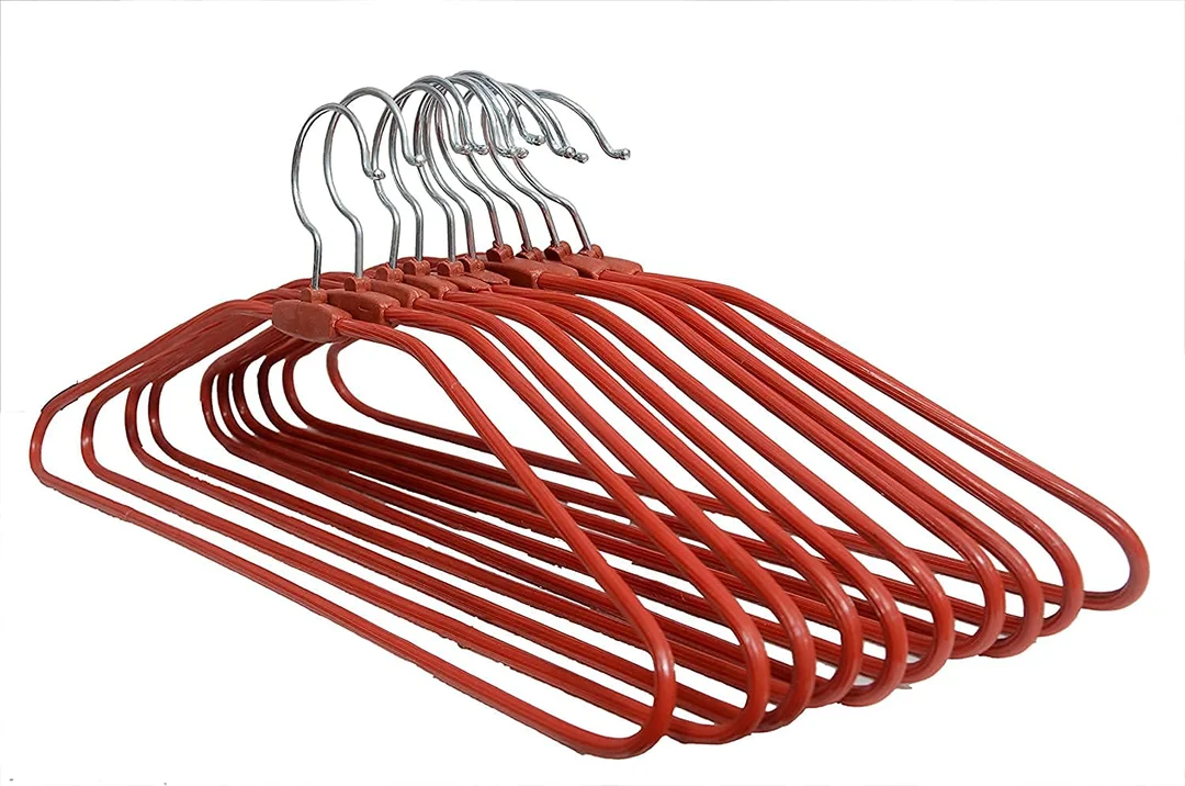 Heavy Duty Stainless Steel Cloth Hanger with Red Plastic Coating Pack of 10 | Rust Resistant Strong Clothes Hangers for Wardrobe India image 1