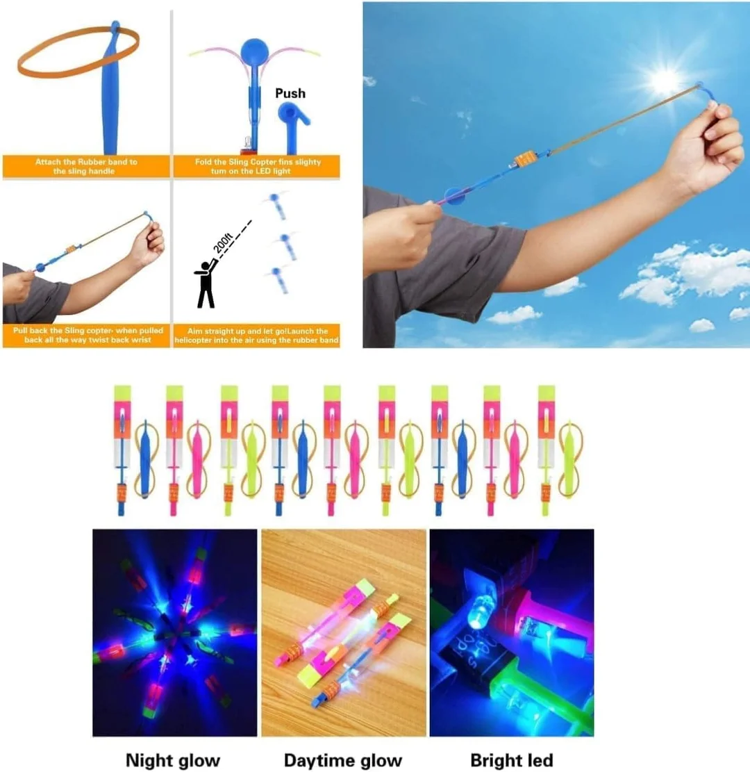 LED Light Helicopter Flying Toys | Pack of 10 Kids Outdoor Propeller Toy Multicolor Party Fun image 2