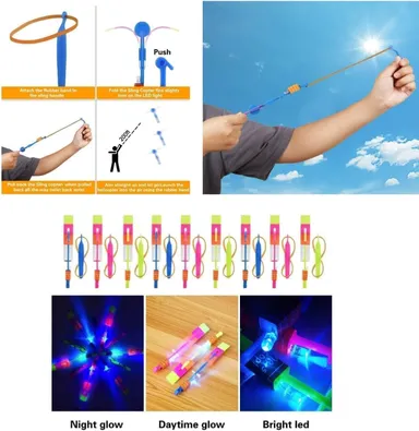 LED Light Helicopter Flying Toys | Pack of 10 Kids Outdoor Propeller Toy Multicolor Party Fun  thumbnail 1