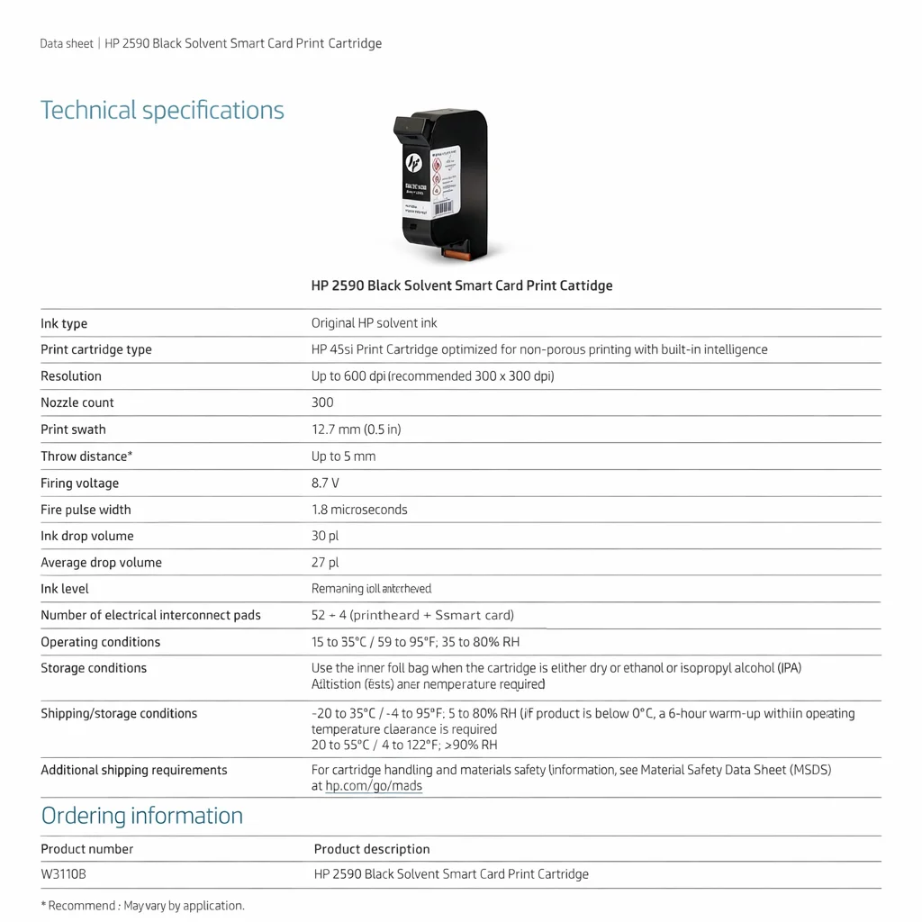 HP 2590 W3T10B Black Solvent Ink Cartridge 47ml Quick-Drying Ink for Non-Porous Surfaces Compatible with Handheld & Thermal Inkjet Printers Ideal for Industrial Use image 5