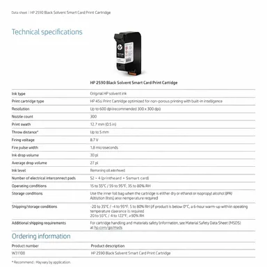 HP 2590 W3T10B Black Solvent Ink Cartridge 47ml   Quick-Drying Ink for Non-Porous Surfaces  Compatible with Handheld & Thermal Inkjet Printers  Ideal for Industrial Use  thumbnail 4