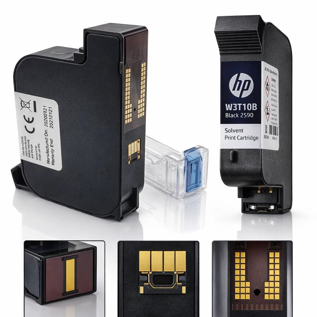 HP 2590 W3T10B Black Solvent Ink Cartridge 47ml Quick-Drying Ink for Non-Porous Surfaces Compatible with Handheld & Thermal Inkjet Printers Ideal for Industrial Use image 1