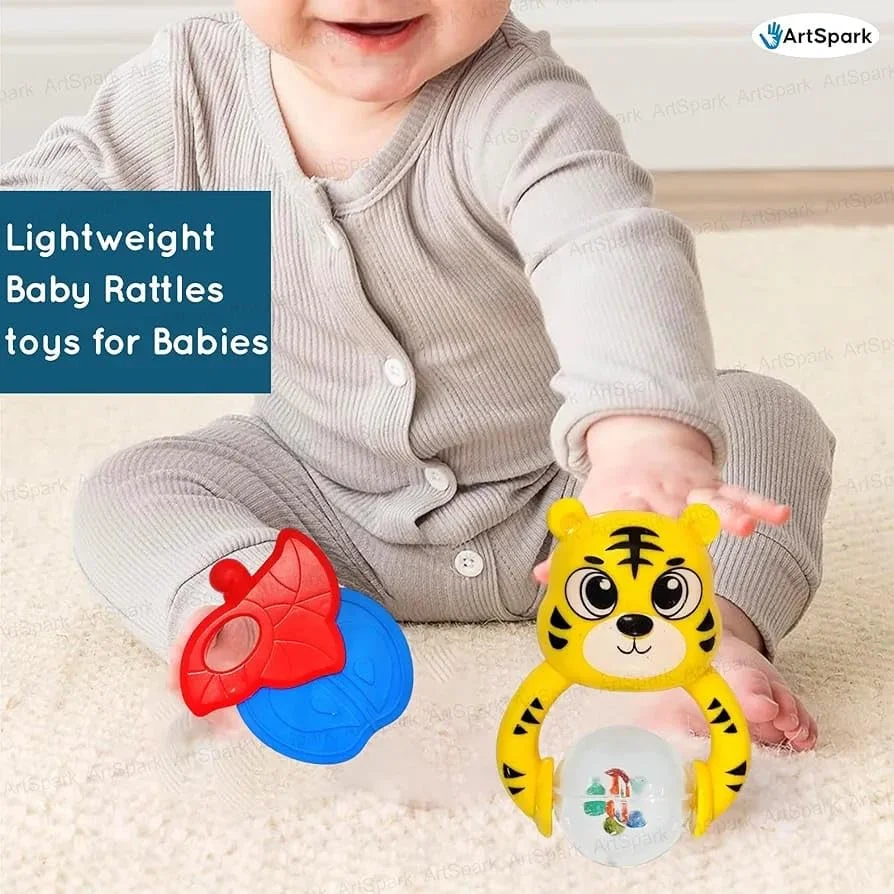 Baby Rattle and Teether Set | 3 PCS Colourful BPA-Free Rattles for Infants |Multicolor image 5