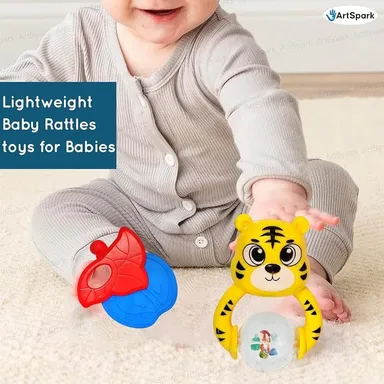 Baby Rattle and Teether Set | 3 PCS Colourful BPA-Free Rattles for Infants |Multicolor thumbnail 4