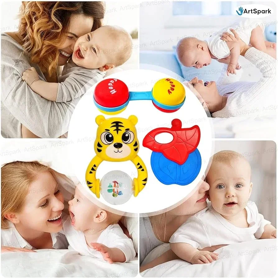 Baby Rattle and Teether Set | 3 PCS Colourful BPA-Free Rattles for Infants |Multicolor image 6