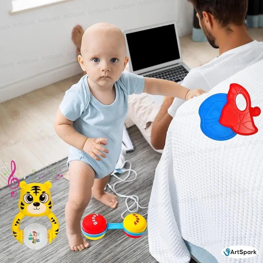 Baby Rattle and Teether Set | 3 PCS Colourful BPA-Free Rattles for Infants |Multicolor image 7