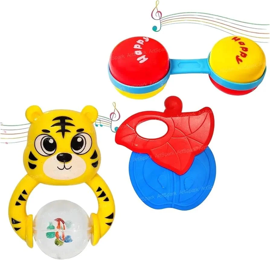 Baby Rattle and Teether Set | 3 PCS Colourful BPA-Free Rattles for Infants |Multicolor image 1