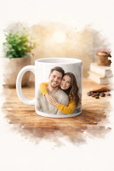 Personalized Couple Photo Printed White Mug thumbnail 1