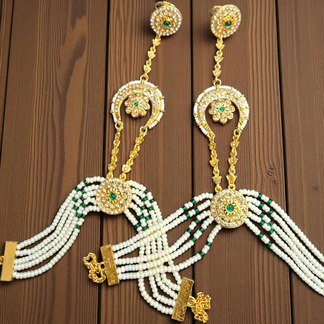 Traditional Rajasthani Rajwadi Rajputi Kundan Pearl Hathphool Pair with Ruby Stone | Gold Plated Bridal Hand Harness Jewelry for Wedding | Festive Wear image 1