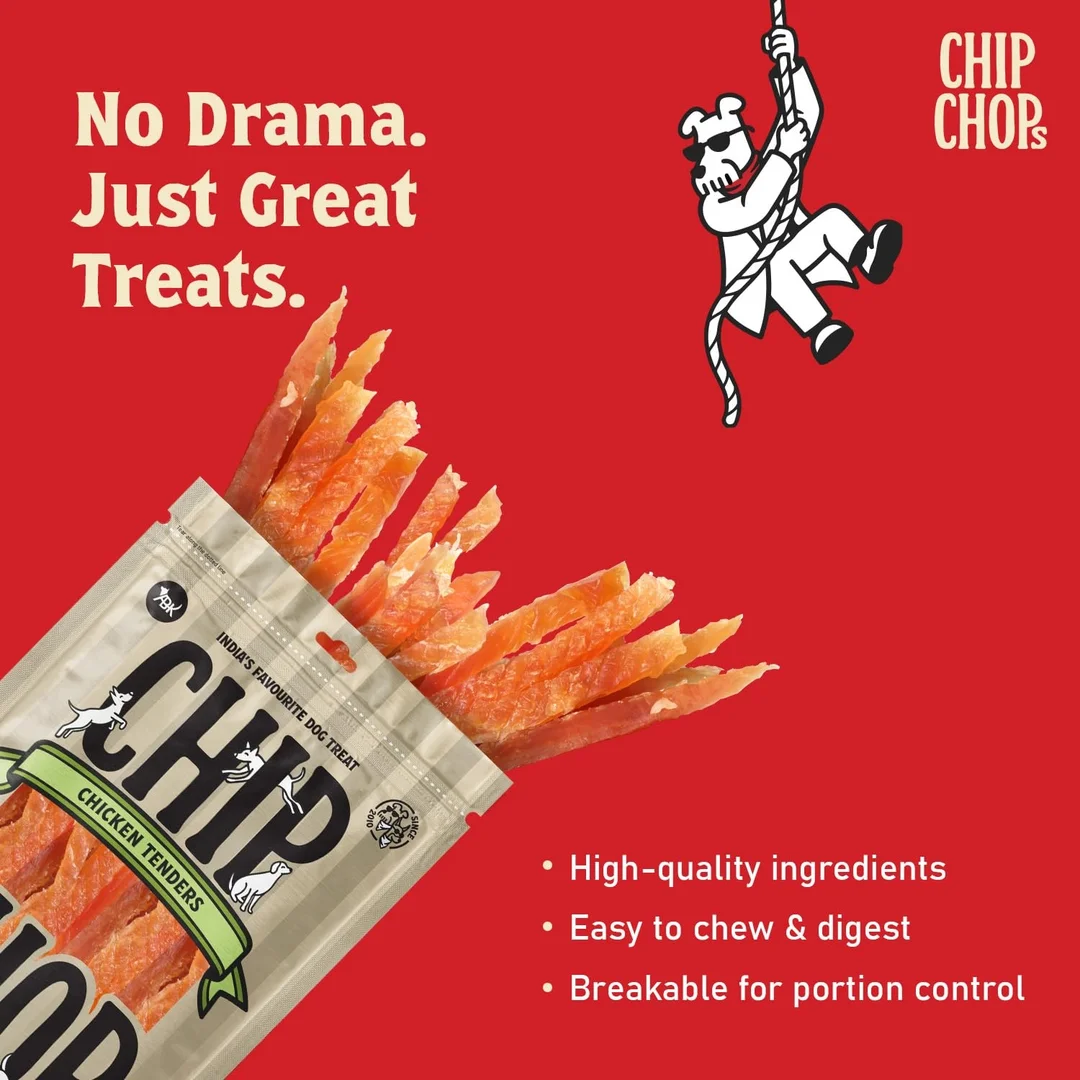 Chip Chops Chicken Tenders Slice Dog Treat, Optimum Health Formula, Digestible, Suitable for All Dog Breeds,,All Life Stages, Strips Pack of 2|140G image 3