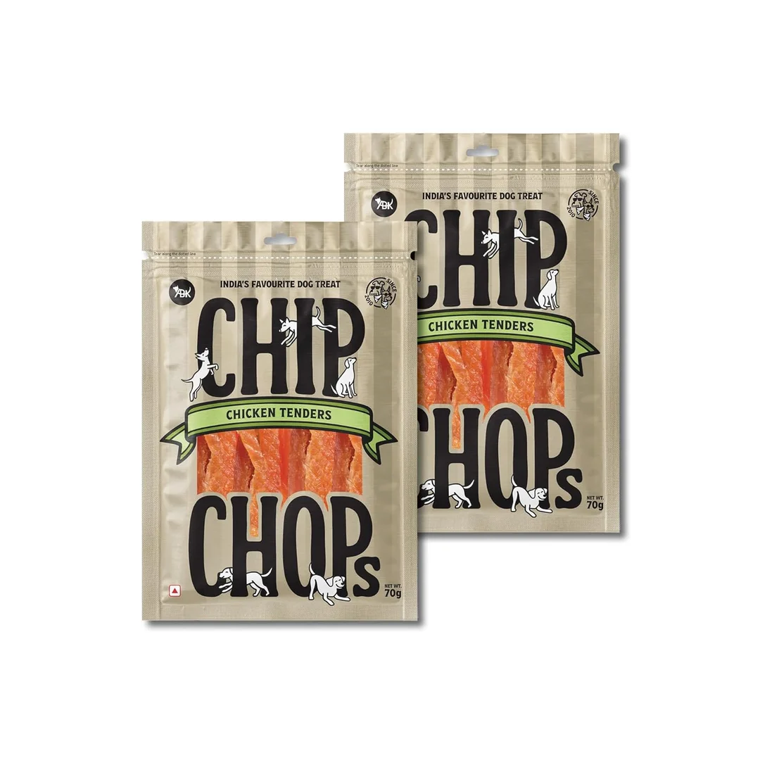 Chip Chops Chicken Tenders Slice Dog Treat, Optimum Health Formula, Digestible, Suitable for All Dog Breeds,,All Life Stages, Strips Pack of 2|140G image 1
