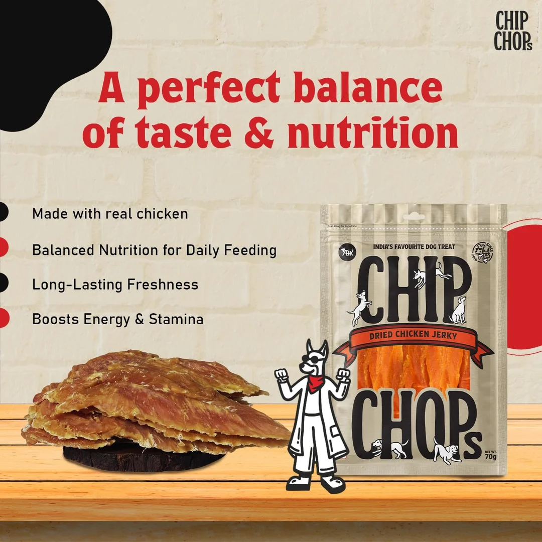 Chip Chops Dried Chicken Jerky Dog Trea| Easily Digestible, Healthy Dog Treat, Perfect for Snacks, Suitable for All Dog Breeds Pack of 2| Each 70gm image 2