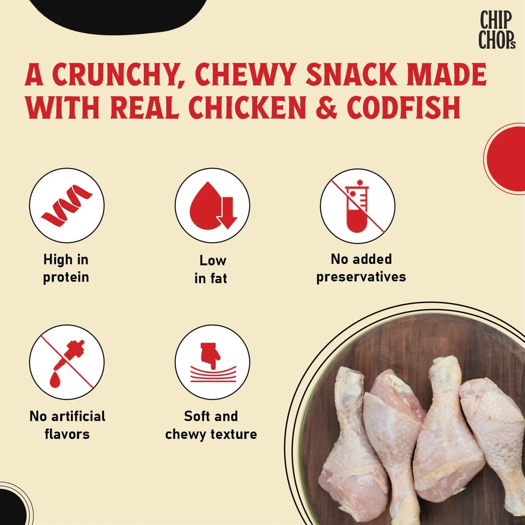 Chip Chops Dried Chicken Jerky Dog Trea| Easily Digestible, Healthy Dog Treat, Perfect for Snacks, Suitable for All Dog Breeds Pack of 2| Each 70gm image 5