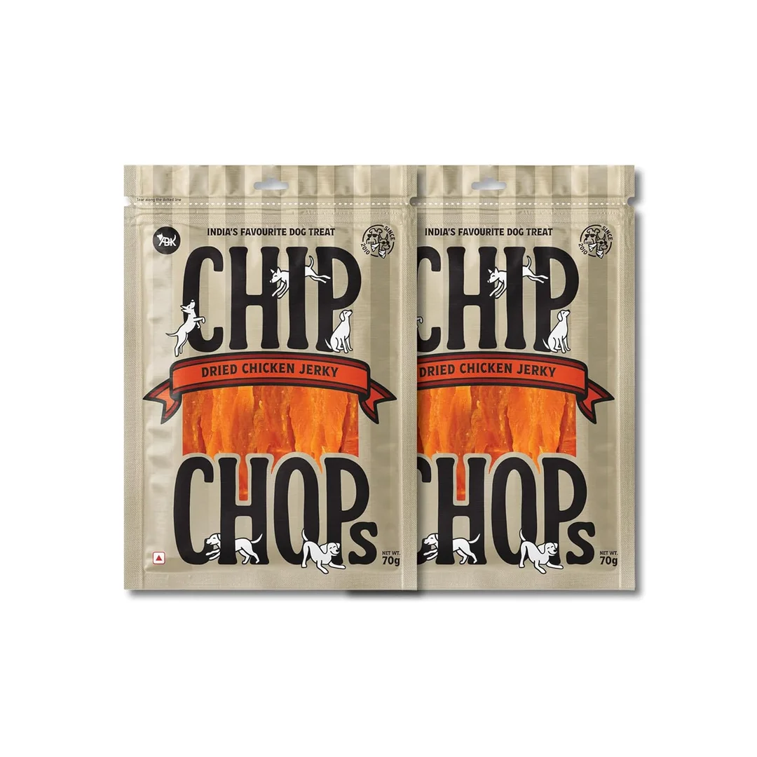Chip Chops Dried Chicken Jerky Dog Trea| Easily Digestible, Healthy Dog Treat, Perfect for Snacks, Suitable for All Dog Breeds Pack of 2| Each 70gm image 1