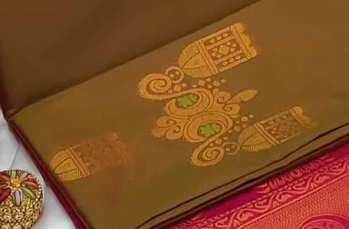 Dual-Tone Coffee Brown and Magenta Pink Kanchipuram Silk Saree with Traditional Copper Zari Temple Border and Ornamental Butta Work thumbnail 1