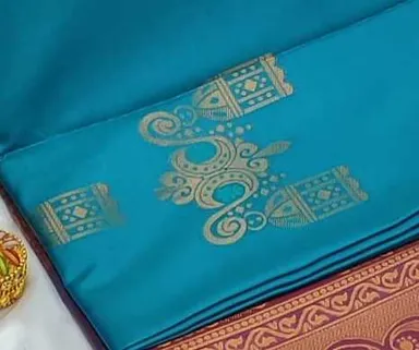 Royal Wine & Peacock Teal Kanchipuram Silk Saree with Antique Gold Zari thumbnail 1